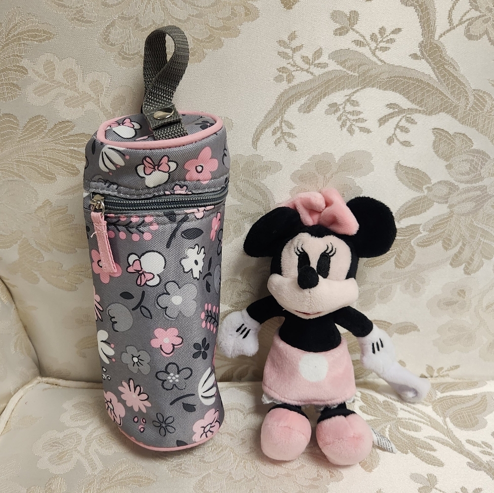 Disney Baby Minnie Mouse Plush Binky Pacifier Holder & Insulated Bottle Holder